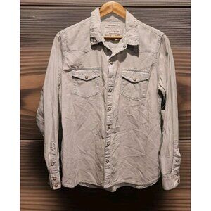 New Womens Lucky Brand Lt Blue Hemp Cotton Blend Pearl Snap Western Shirt Sz L